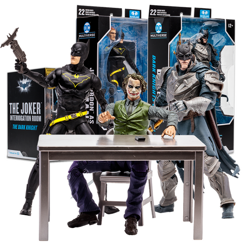 Batman (Dark Knights of Steel)/Jim Gordon as Batman (Batman: Endgame)/The Joker Interrogation Room (The Dark Knight) Gold Label Bundle (3) 7" Figures