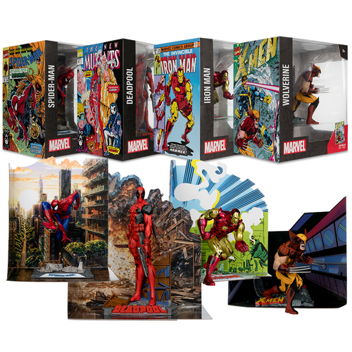 Spider-Man (Spider-Man #6)/Deadpool (The New Mutants #98)/Iron Man (The Invincible Iron Man #126)/Wolverine (X-Men #1) Bundle (4) 1:10th Scale Posed Figures w/Scenes