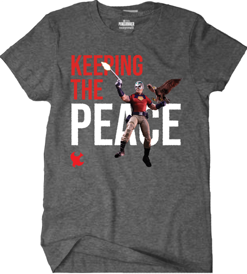 Peacemaker Keeping the Peace Action Figure T-Shirt (Heather Charcoal Gray) Peacefest Exclusive