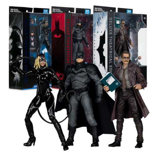 Commissioner Gordon (The Dark Knight)/Batman (The Batman)/Battle Damaged Catwoman (Batman Returns) Deluxe Theatrical Edition Bundle (3) 7" Figures (PRE-ORDER ships August)