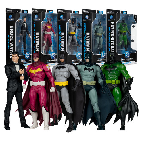 Bruce Wayne (DC Classic)/Batman (Challengers of the Unknown)/Batman (The World - Paris)/Batman (The Long Halloween)/Kryptonite Batman (Superman - Batman #23) Bundle (5) 7" Figures (PRE-ORDER ships November)