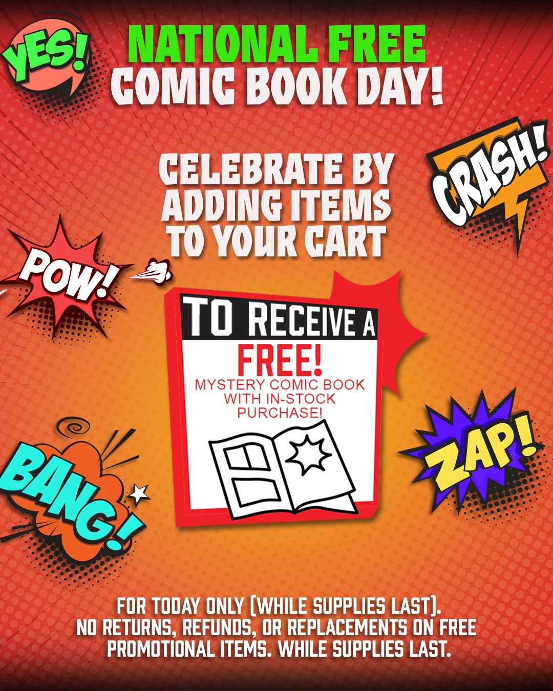 Free Comic Book Day - May 4, 2024 - Free Mystery Comic Book with every in-stock order. Today Only