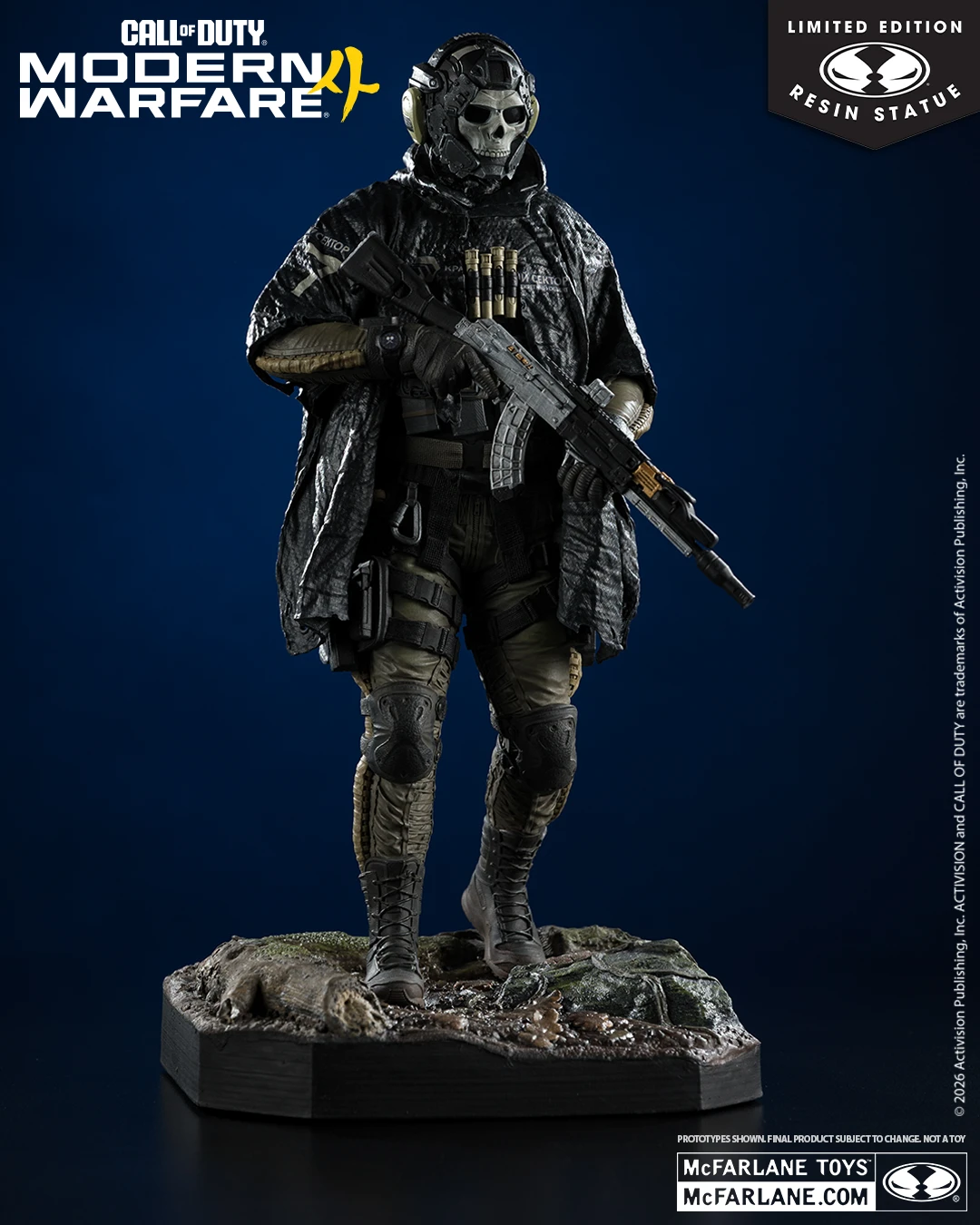 (Title) Pre-Order Spotlight! (Sub-Title) NEW Call of Duty: Modern Warfare 4 Resin Statue! (Description) Ghost (Call of Duty: Modern Warfare 4) 12" (1:6th Scale) Resin Statue. Includes a redemption code that can be redeemed for an in-game weapon charm. *Game required. Sold Separately.(Button) Pre-Order!