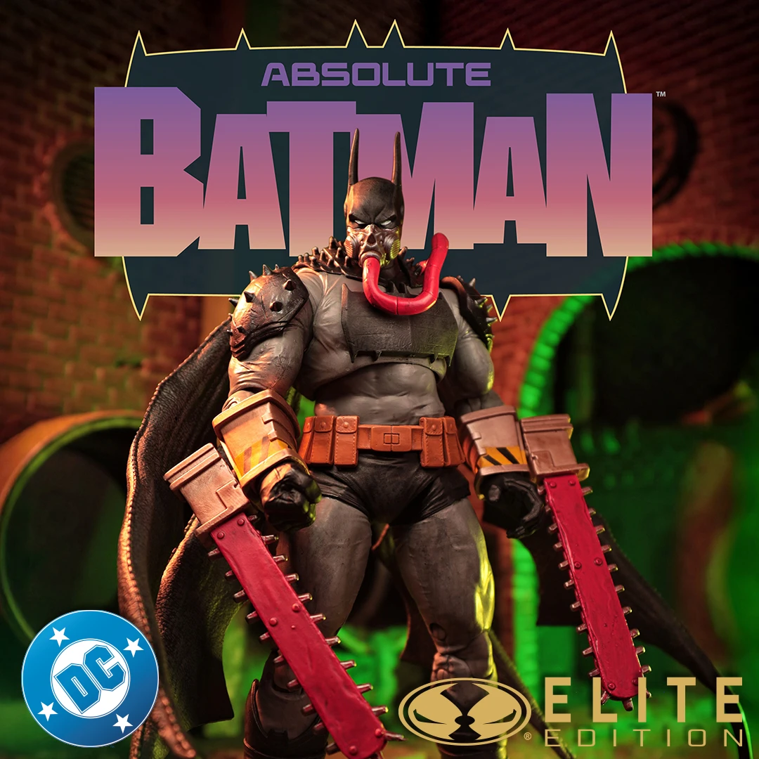(Title) Pre-Order Spotlight! (Sub-Title) NEW McFarlane Elite Edition!  (Description) Absolute Batman 7" Scale Deluxe Action Figure. (Button) Pre-Order!