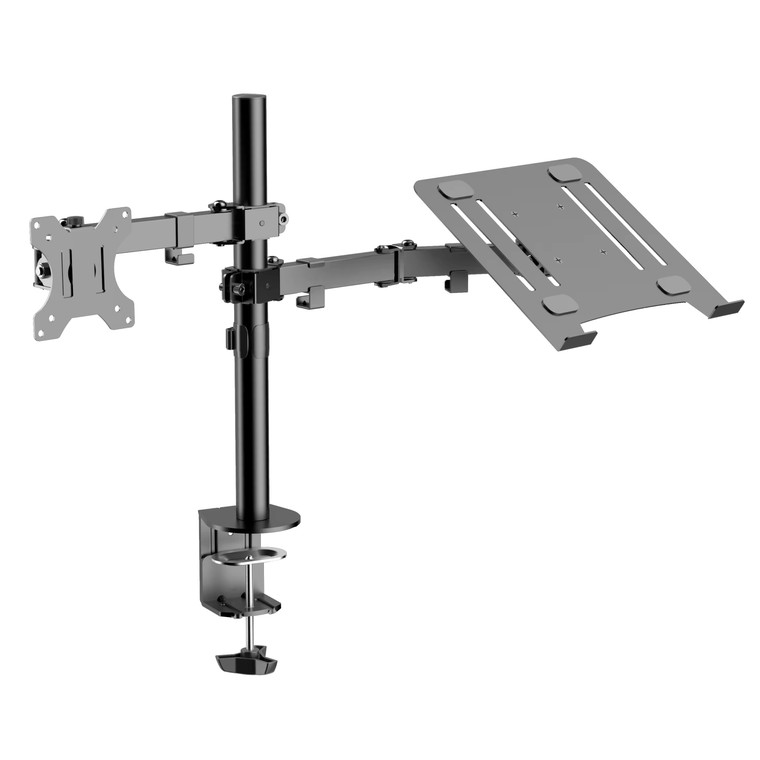 Single Monitor Desk Mount with Laptop Holder - 13" to 32" Displays