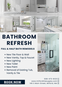 Full-Service Bathroom Remodeling in Milford, MA | Milford Tile

Transform your home with Milford Tile’s full-service bathroom remodeling—Milford, MA’s trusted experts in high-quality renovations. We specialize in new tile floors, custom tile shower installations, vanity replacements, updated lighting, shower fixture upgrades, and complete bathroom makeovers designed to fit your style and budget. Whether you're looking to modernize an outdated bathroom or create a luxury spa-style retreat, Milford Tile provides professional design, expert craftsmanship, and locally trusted service throughout Milford, MA.

Our services include:
• Custom tile floors and tile shower installations
• Walk-in showers, shower niches, benches & waterproofing
• New vanities, sinks & custom countertops
• New bathroom lighting, mirrors & hardware
• Upgraded shower fixtures and plumbing updates
• Full bathroom gut-and-remodel services
• Fast, reliable scheduling from a Milford-based remodeling team

Choose Milford Tile for dependable, high-quality bathroom remodeling in Milford, MA. Contact us today to schedule your free estimate.