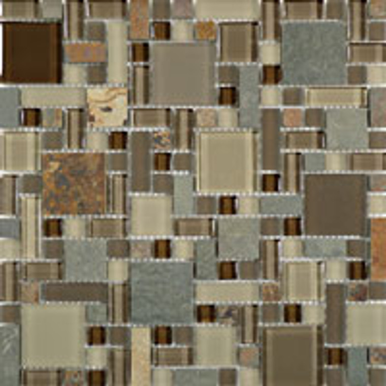 GT Glass Glass & Slate Block Random Rustic Taupe GS-21