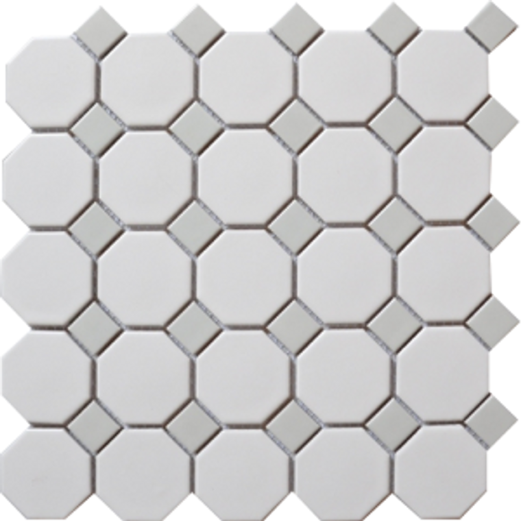 Roca CC Mosaics Octagonal Snow White  & Gray Dot 12 x 12 Matte Mosaic 