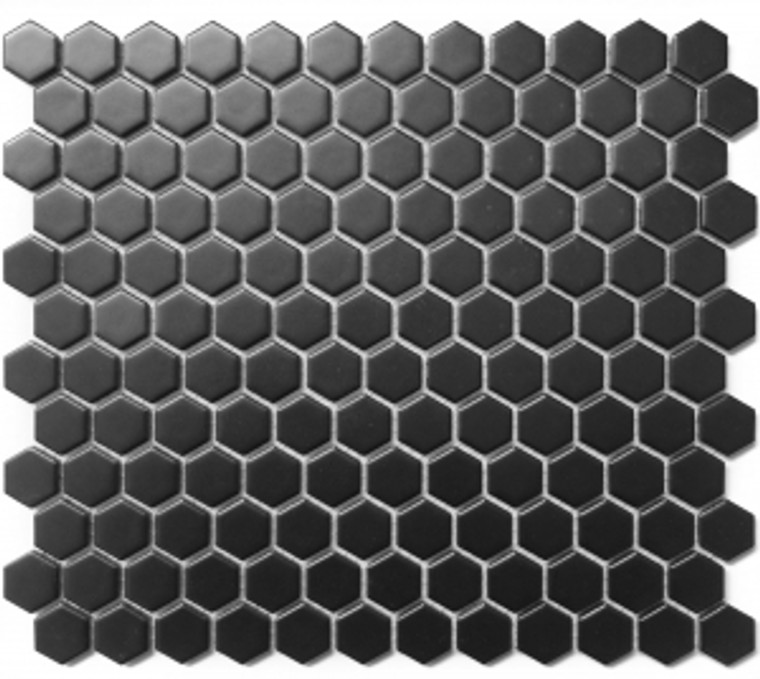 Roca CC Mosaics Hexagon 1" Black 12 x 12 Matte Mosaic 