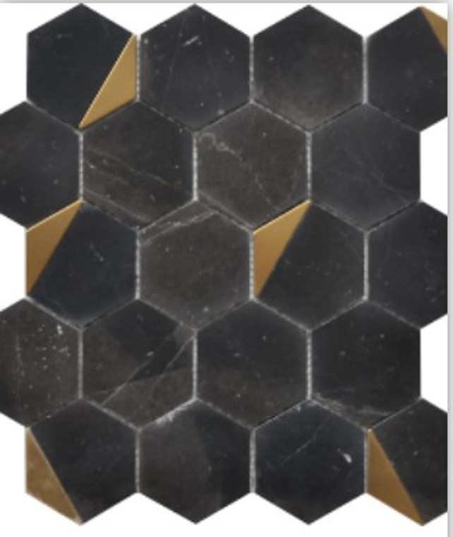 Roca Rockart Hexagon Nero Marquina 12 x 13 Marble Mosaic 