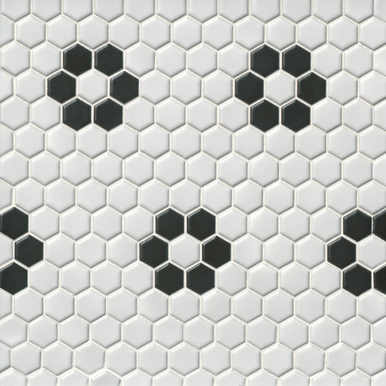 Splash Cascade 1" Hexagon Flower White & Black