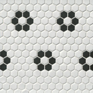 Splash Cascade 1" Hexagon Flower White & Black