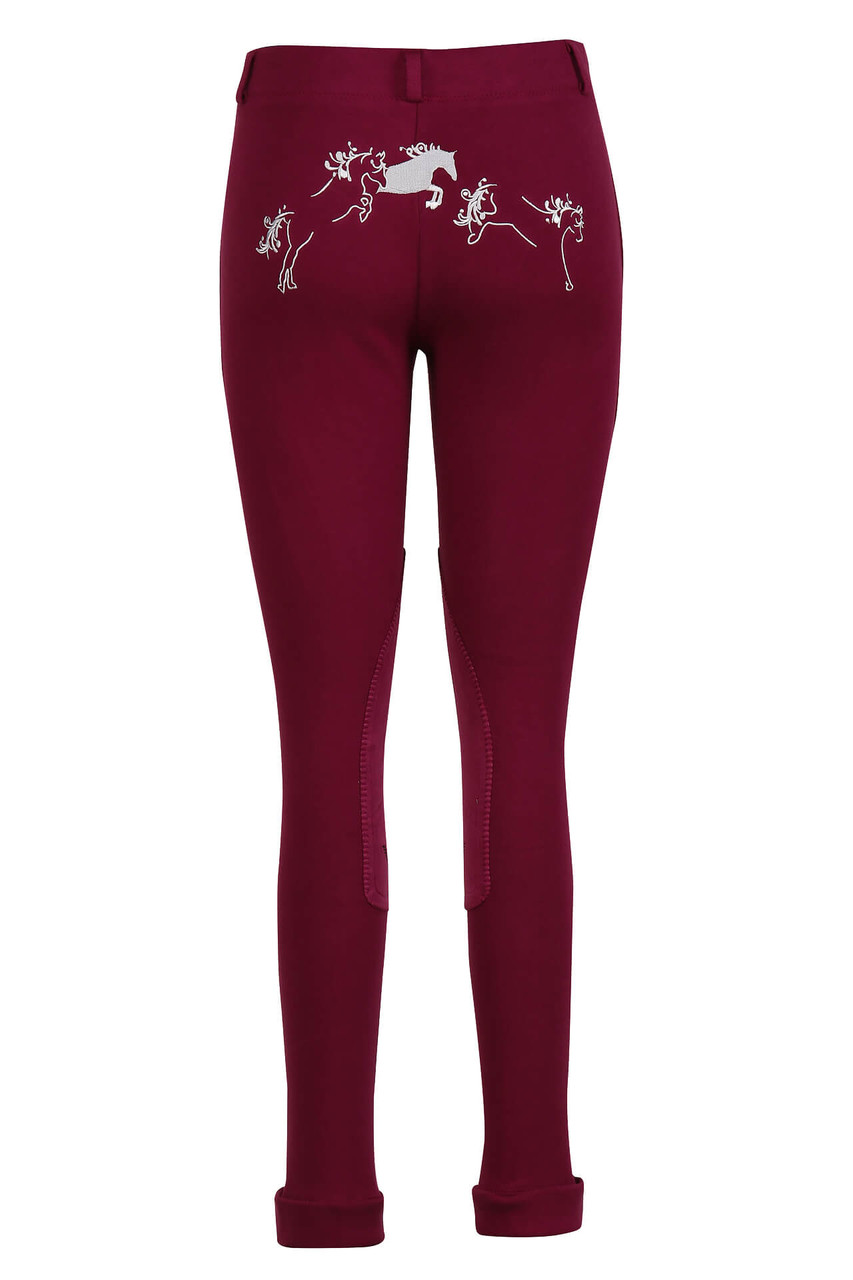 TuffRider Whimsical Horse Embroidered Pull On Jodhpurs - plum caspia - back