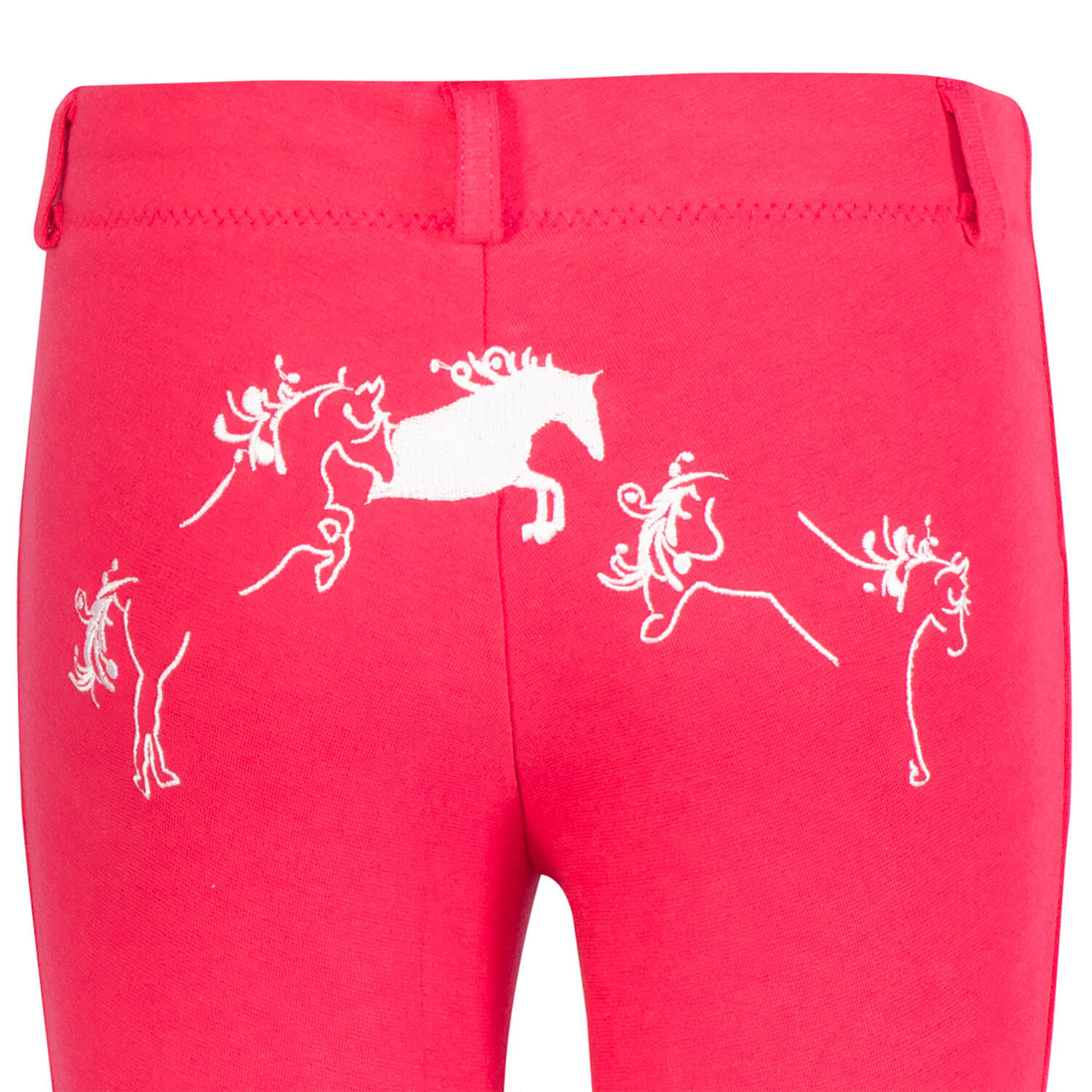 TuffRider Whimsical Horse Embroidered Pull On Jodhpurs - hot pink - detail