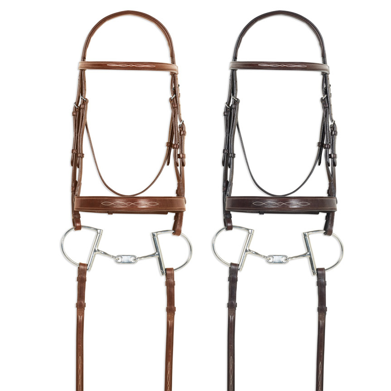 Pessoa PRO Fancy Stitched Wide Noseband Bridle - chestnut & dark brown