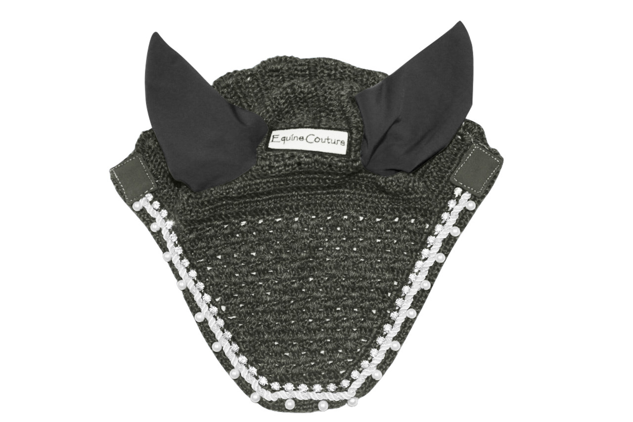 Equine Couture Fly Bonnet With Pearls & Crystals - charcoal
