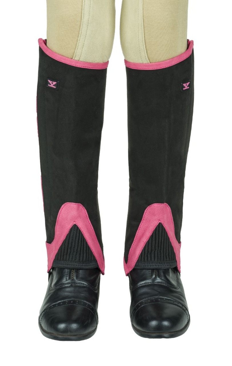 TuffRider Children's Keeneland Synthetic Half Chaps - black/hot pink