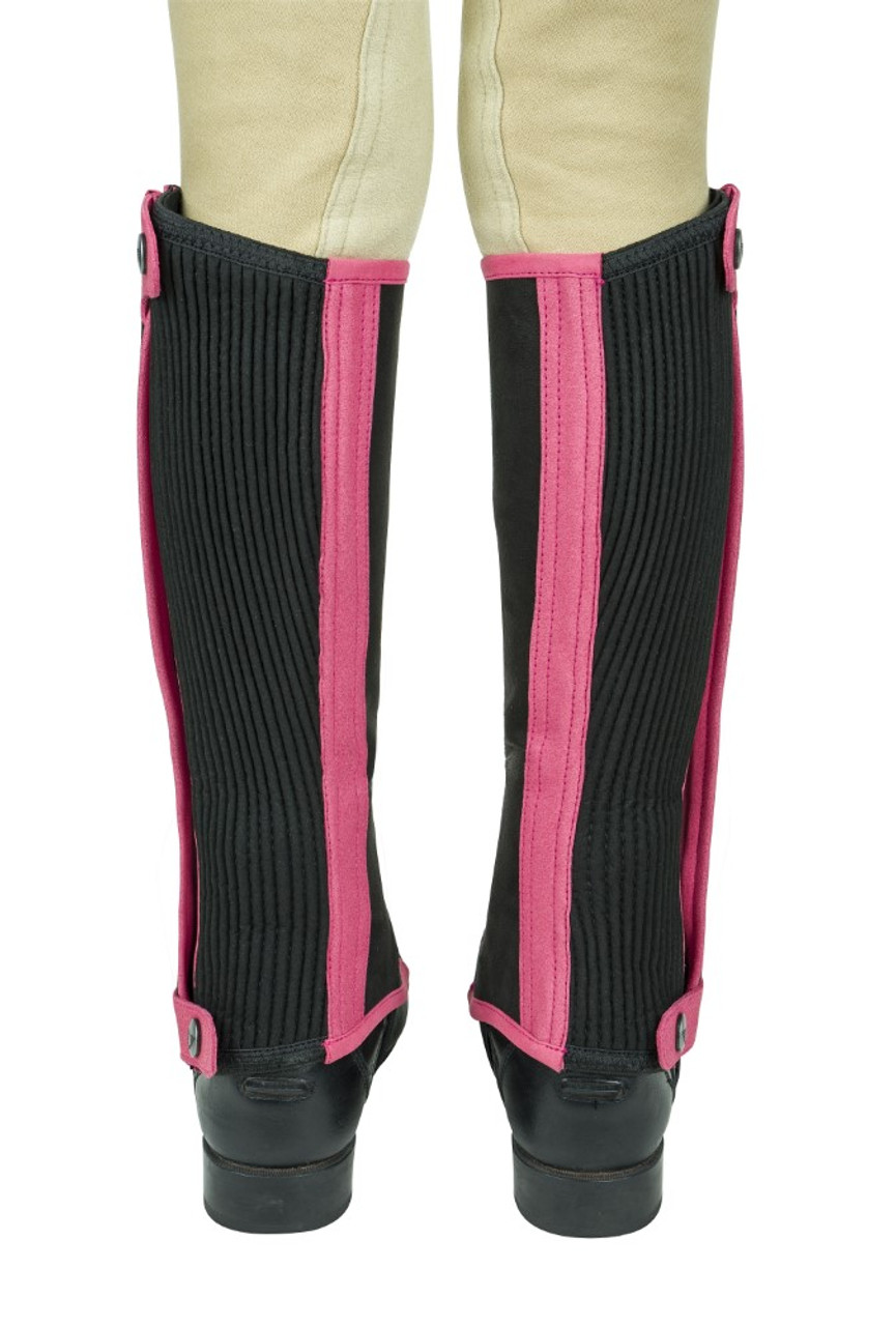 TuffRider Children's Keeneland Synthetic Half Chaps - black/hot pink