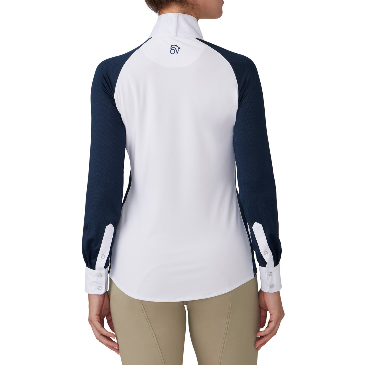 Ovation Altitude Long Sleeve Show Shirt - white w/navy geo print