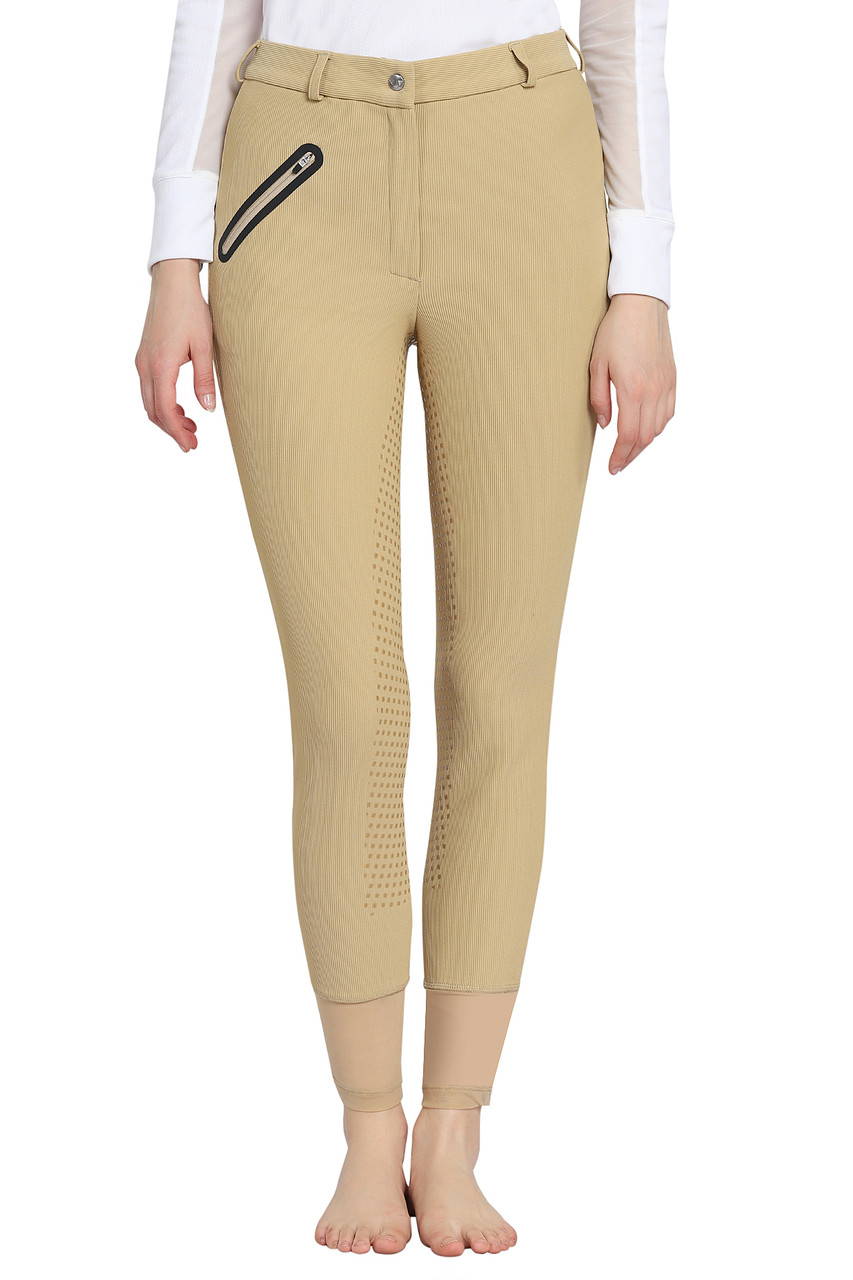 TuffRider Tiffany Ribbed Breech With Silicone Full Seat - light tan