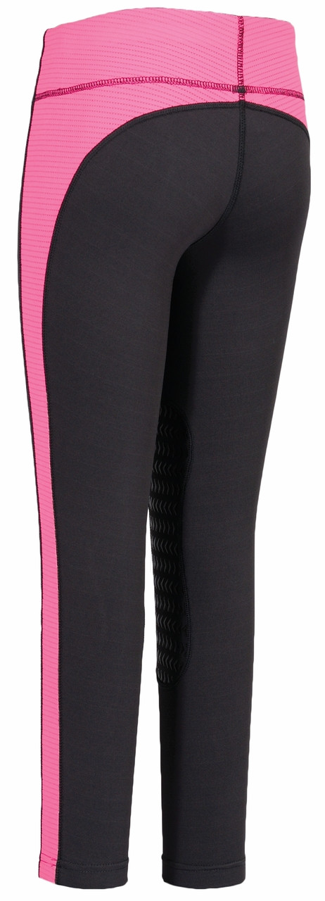 TuffRider Children's Ventilated Schooling Tights - charcoal w/neon pink - back