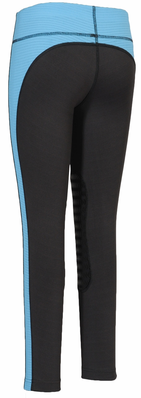 TuffRider Children's Ventilated Schooling Tights - charcoal w/neon blue - back