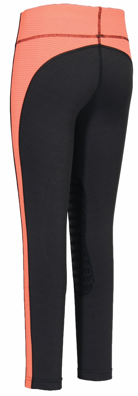 TuffRider Children's Ventilated Schooling Tights - charcoal w/neon peach - back