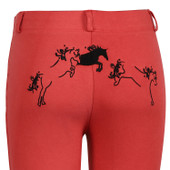 TuffRider Whimsical Horse Embroidered Pull On Jodhpurs - holly berry - detail