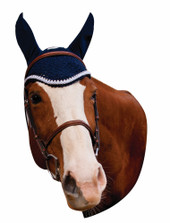 Equine Couture Fly Bonnet With Silver Rope & Crystals - navy
