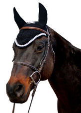 Equine Couture Fly Bonnet With Silver Rope & Crystals - black