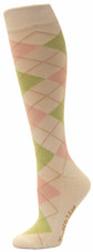 TuffRider Ecogreen Bamboo Argyle Socks - white + pink + pistachio