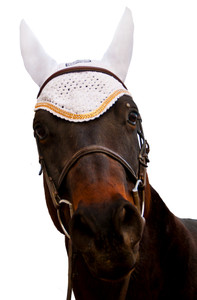 Equine Couture Fly Bonnet with Gold Chain - white Equine Couture Fly Bonnet with Gold Chain - white