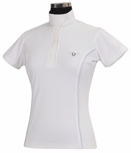 TuffRider Kirby Kwik Dry Short Sleeve Show Shirt - white w/glacier blue TuffRider Kirby Kwik Dry Short Sleeve Show Shirt - white w/glacier blue