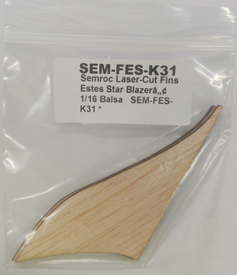 Semroc Laser-Cut Fins Estes Star Blazer  1/16 Balsa(3 Fins)  SEM-FES-K31