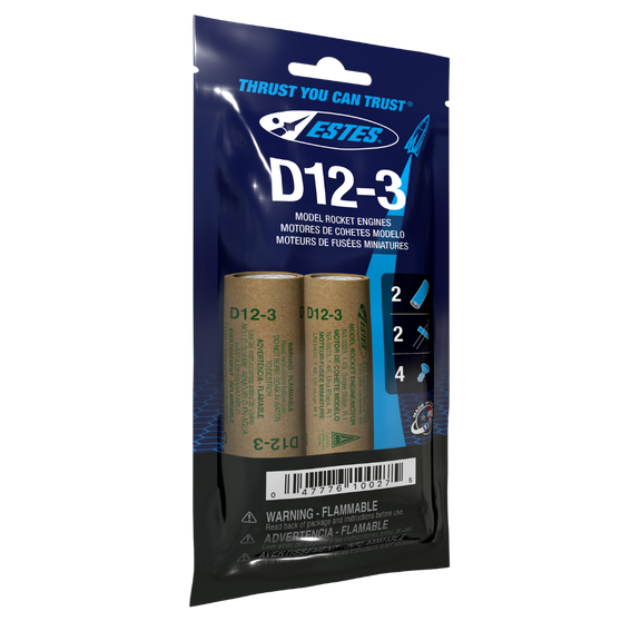 Estes 24mm Model Rocket Motors Single Use D12-3(2pk)  EST 10027(1566)   <Required to Pay for Ground Advantage or UPS Ground Shipping>