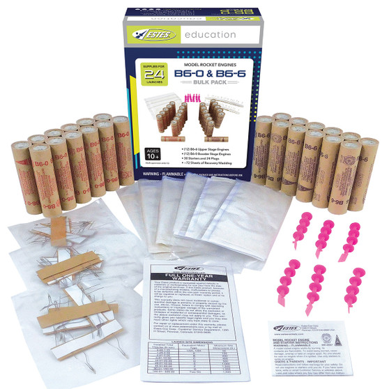 Estes 18mm Model Rocket Motors Single Use Flight Pack B6-0 and B6-6(24pk)  EST 1784 <Required to Pay for UPS Ground Shipping>