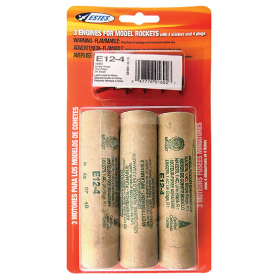 Estes 24mm Model Rocket Motors Single Use E12-4(3pk)  EST 1692 <Required to Pay for Ground Advantage or UPS Ground Shipping> Estes 24mm Model Rocket Motors Single Use E12-4(3pk)  EST 1692 <Required to Pay for Ground Advantage or UPS Ground Shipping>