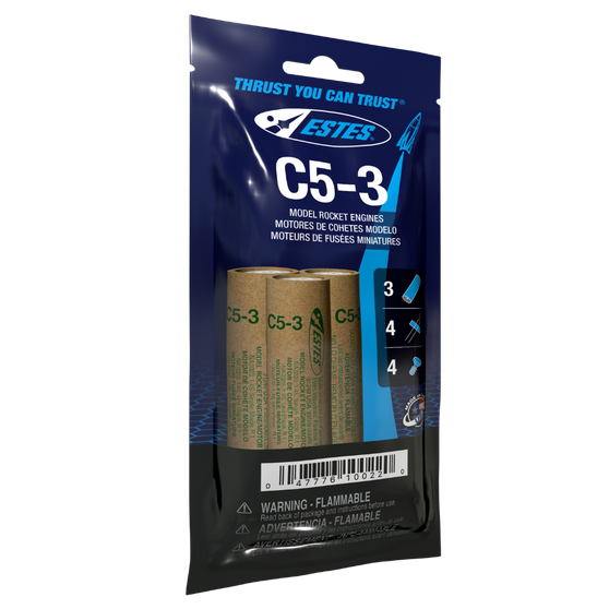 Estes 18mm Model Rocket Motors Single Use C5-3(3pk)  EST 10022(1617)  <Required to Pay for Ground Advantage or UPS Ground Shipping>