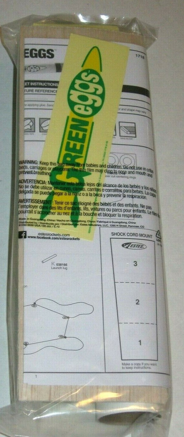 Estes Flying Model Rocket Kit Green Eggs Single Bulk Pack Kit No fancy ...