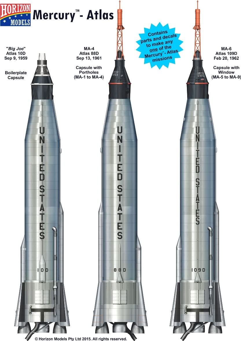 MRC．PROJECT MERCURY ロケット、プラモデル Horizon Models Plastic Model Mercury Atlas HMZ 2002