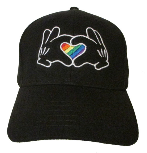 LGBTQ Rainbow Gay Pride Mickey Mouse Hands as Heart (Love/Peace) Embroidered Baseball Hat - Cap (Disney)