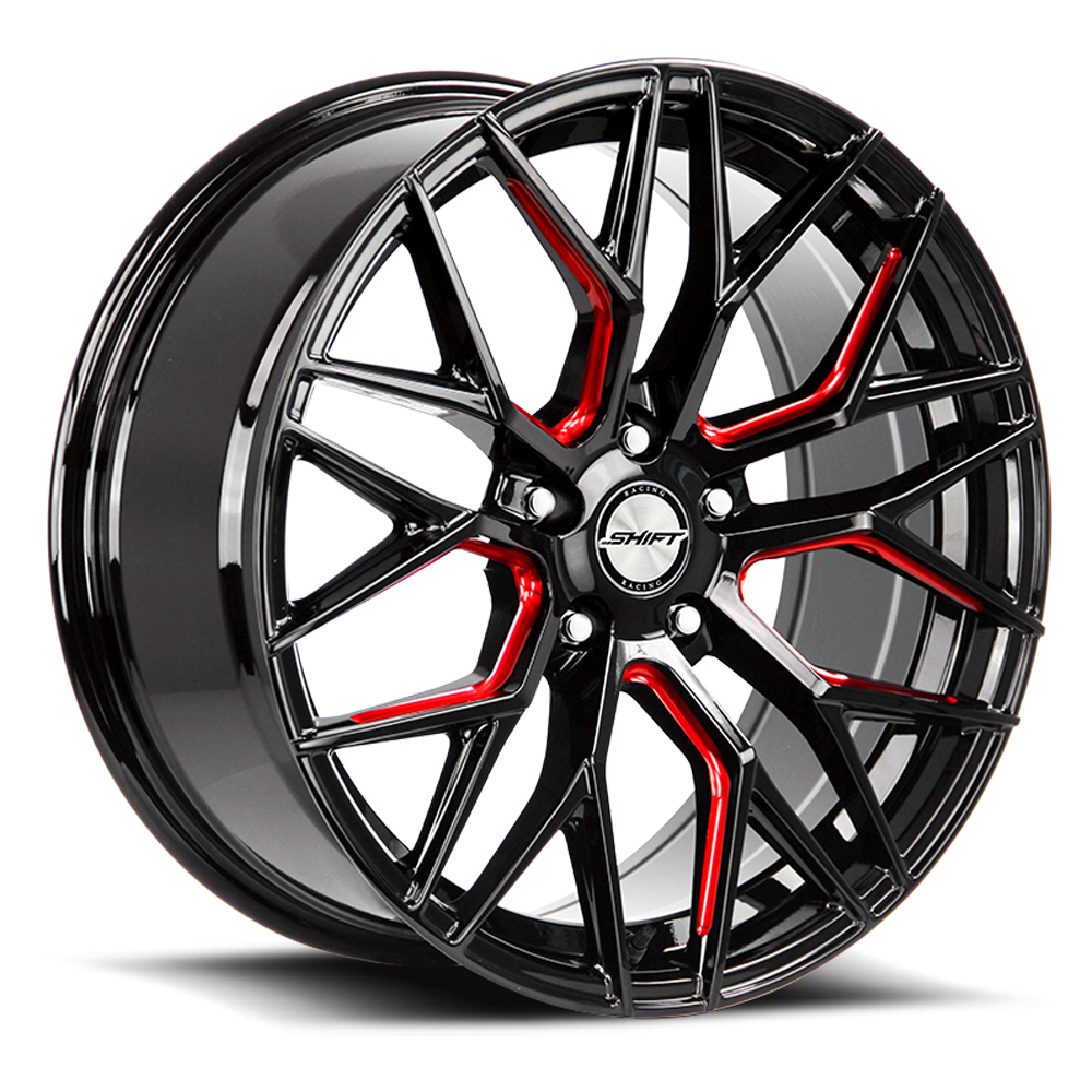 Shift H33 Spring Wheels Rims 18x8 5x112 Gloss Black W/ Candy Red