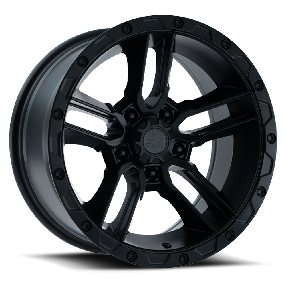 American Outlaw Railcar Wheels Rims 20x9 5x127 Satin Black -10mm