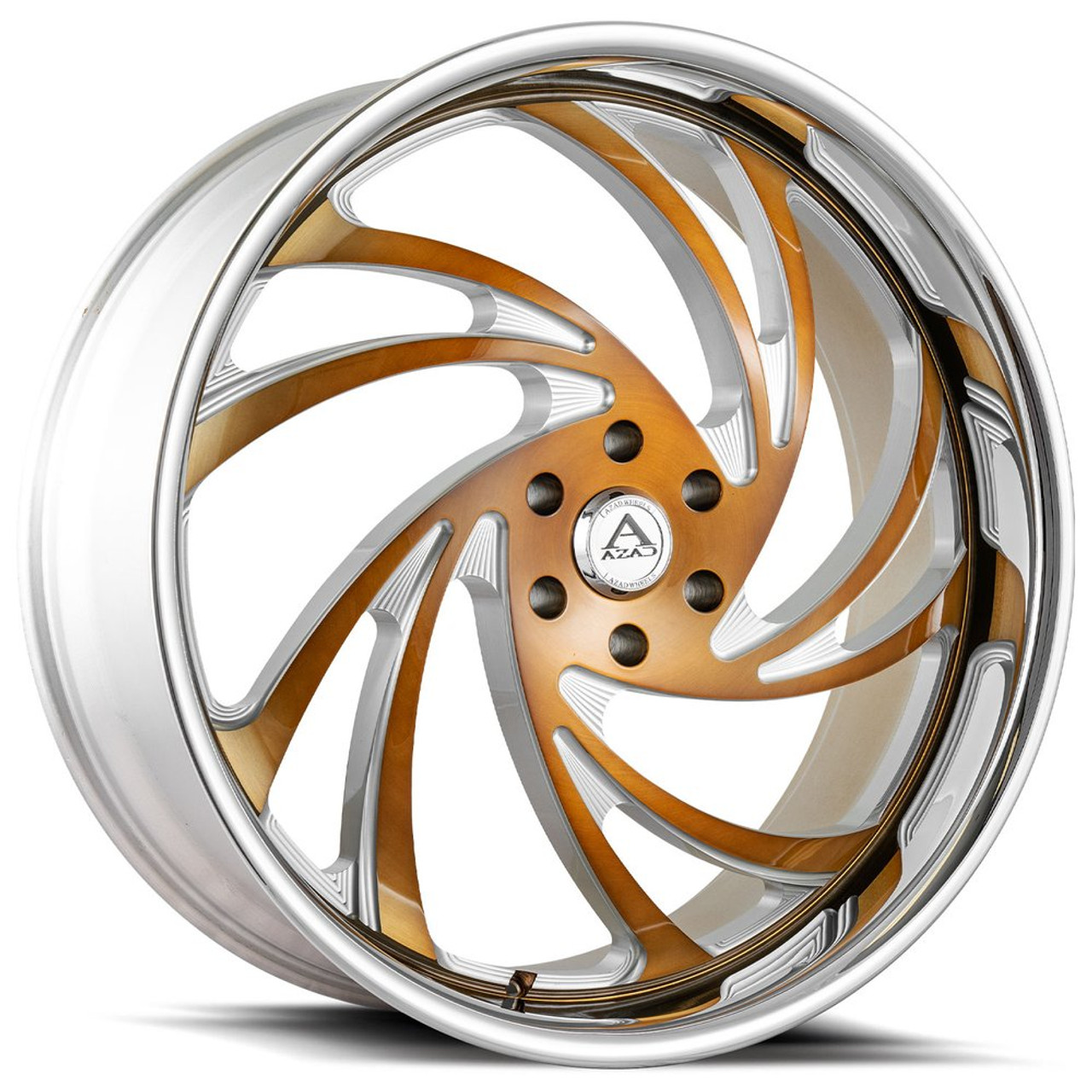 Azad Az Drip Wheels Rims 24x10 6x139.7 Milled Gold With Stainless Lip ...