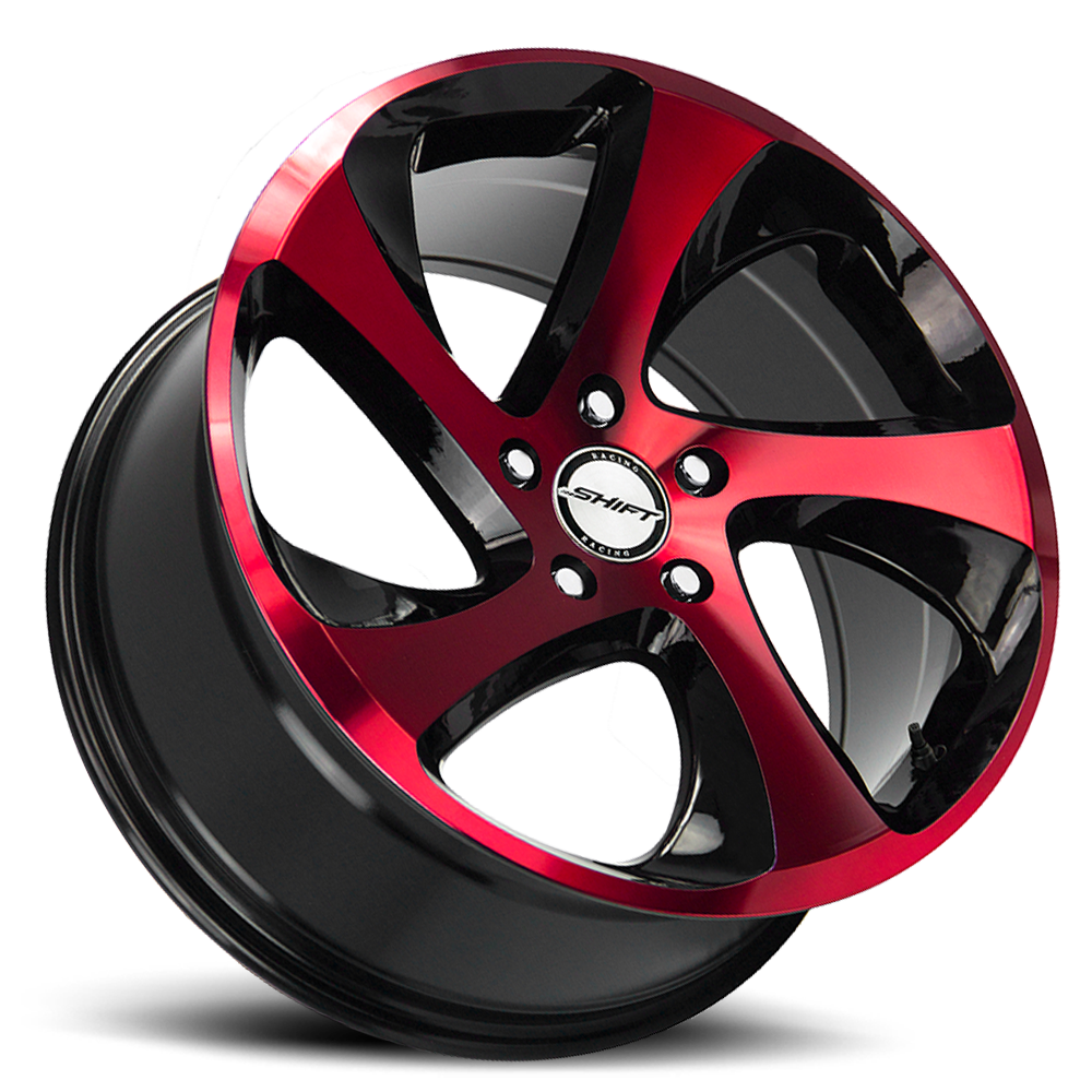 Shift H22 Strut Wheels Rims 18x8.5 5x120 Gloss Black W/ Candy Red