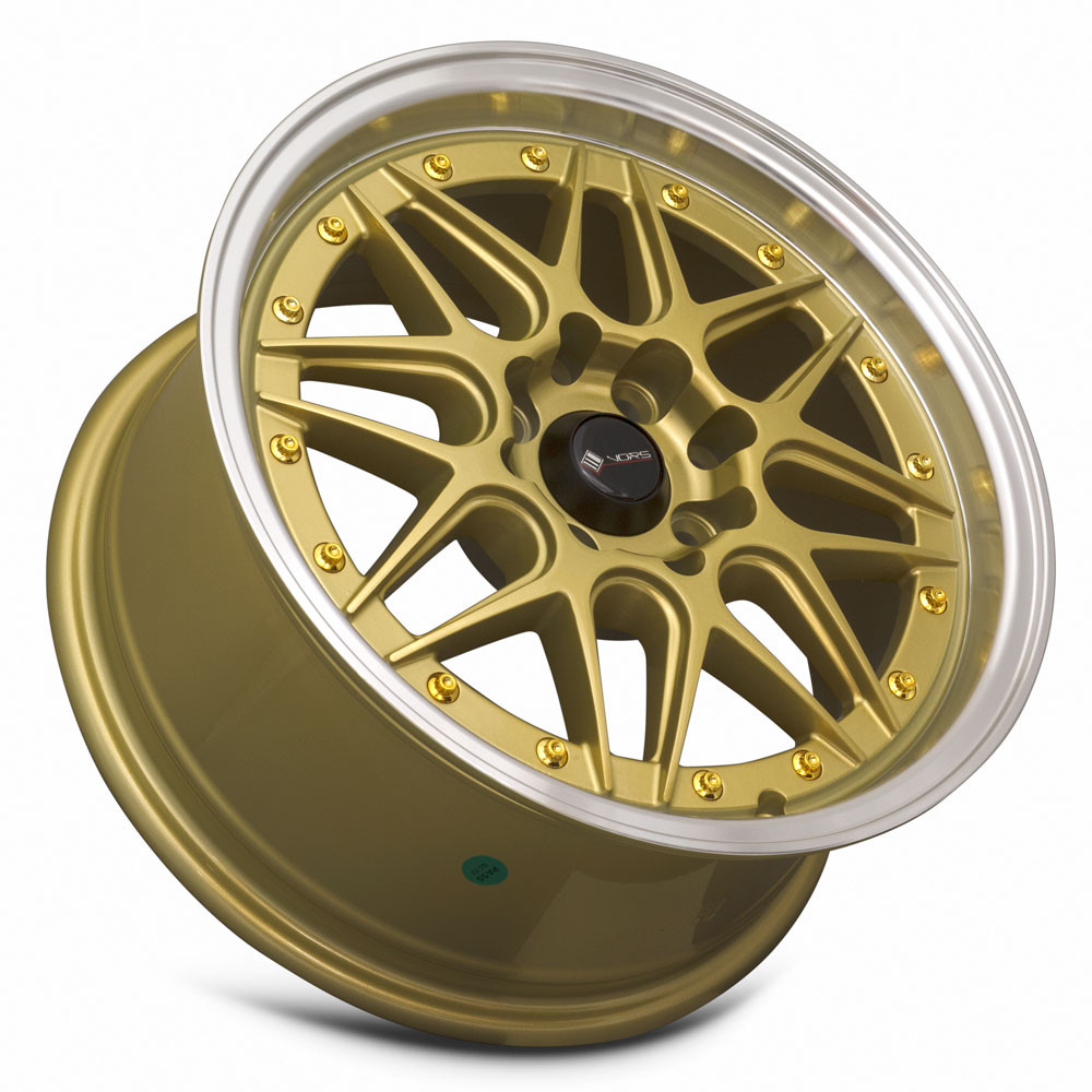 Vors Vr7 Wheels Rims 15x7 4x98 Gold W/ Machined Lip & Gold Rivets 35mm ...