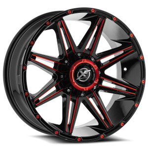 Xf Off-Road XF-220 Wheels Rims 20x9 8x6.5 (8x165.1) 8x180 Black Red Milled 12mm | XF-220209081651180+12GBMLR