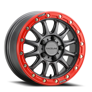 DOORBUSTER PRICING! - Raceline Alpha Atv Utv Wheel 15x7 5x114.3 Gunmetal w/ Red Ring 25mm | A14GR-57012+25