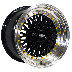 17x8.5 Mst Mt13 Black Machined Gold Rivets Rims Wheels 30mm 5x112 5x4.5 (5x114.3) | 13-78543-30-BKGL