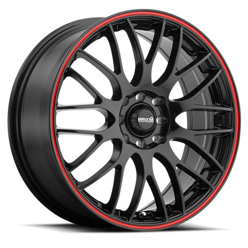 Maxxim 42B Maze Wheels Rims 18x7.5 5x110 5x115 Gloss Black W/ Red Racing Stripe 45mm | 42B-MZ87T15455